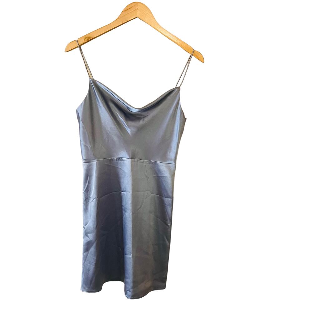 Topshop Satin Cowl Neck Spagetti Strap Dress Size 2 Light Blue - Picture 3 of 9